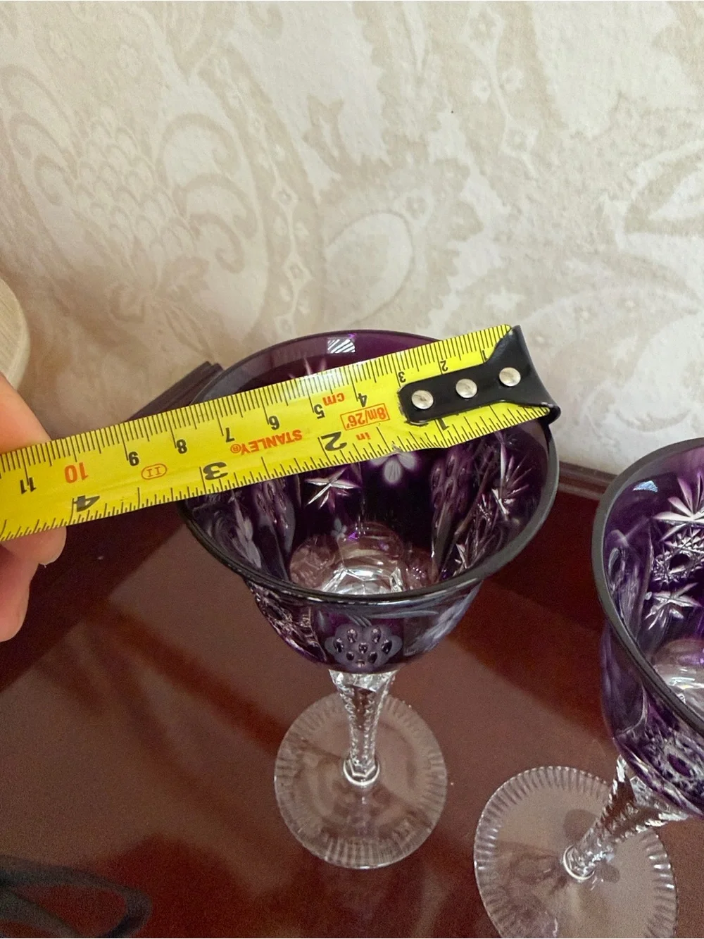 Purple Etched Crystal Wine Goblets - Set of 2